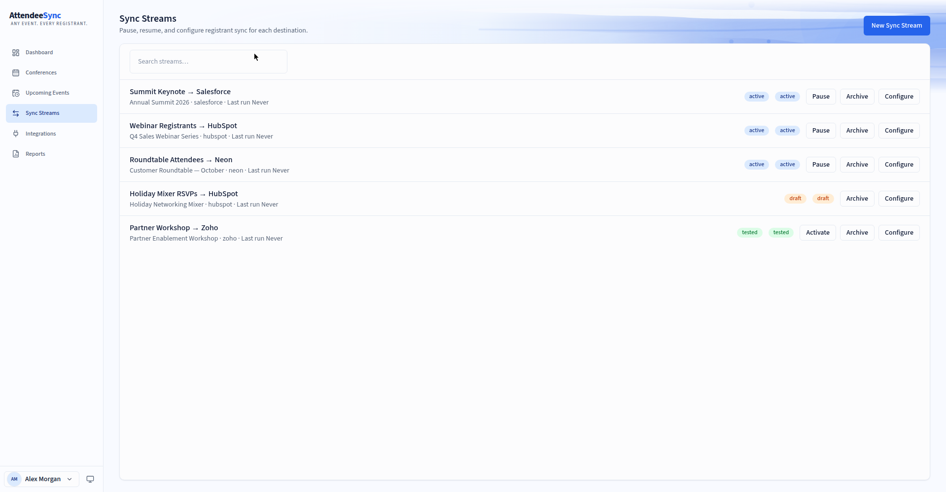 Sync streams list